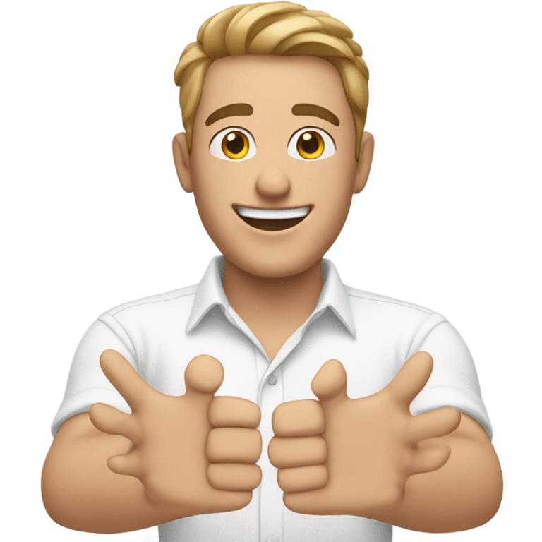 happy guy in white shirt with 4 hands emoji