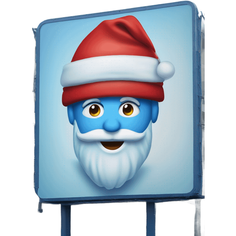 a blue billboard with a Santa Claus hat on it.  emoji