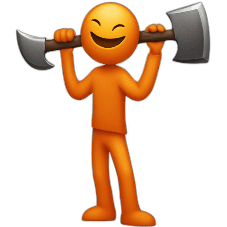 Orange Stickman With Axe On Shoulders emoji