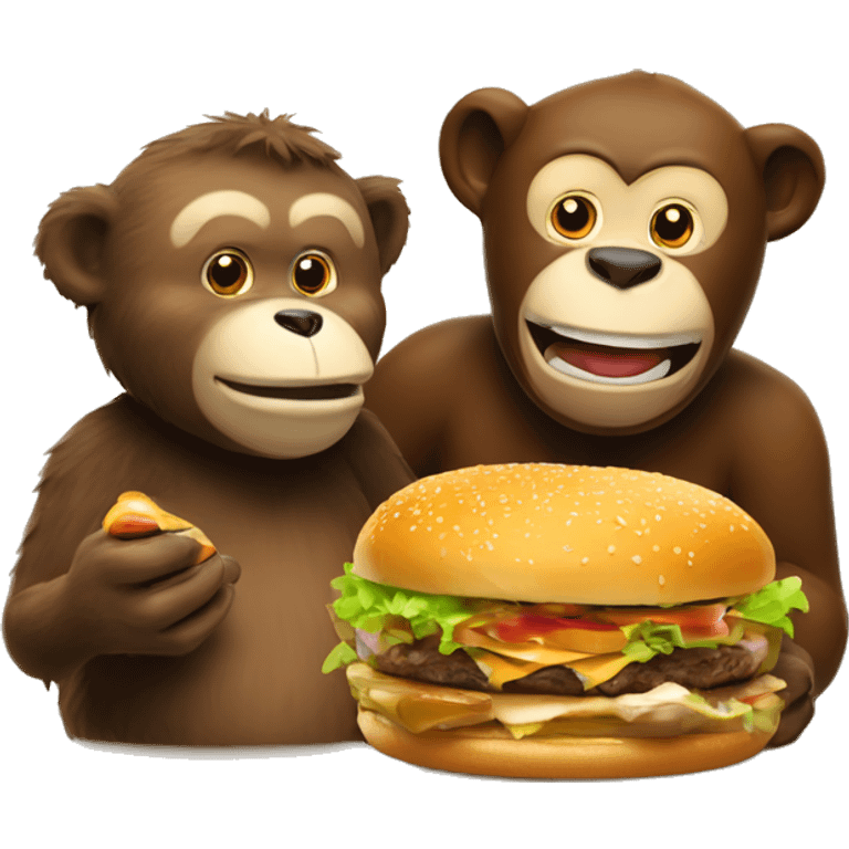 A bear and a monkey eating hamburguer  emoji