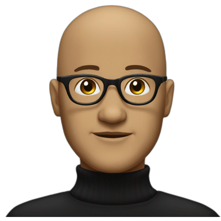 bald individual with an oval-shaped head, dressed in a black turtleneck, and wearing glasses emoji