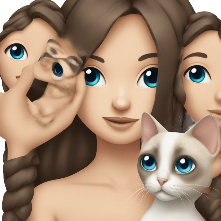 brunette girl blue eyes holding siamese cat emoji