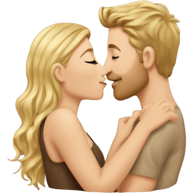 kissing couple blond man brown hair women with mini brown doodle emoji