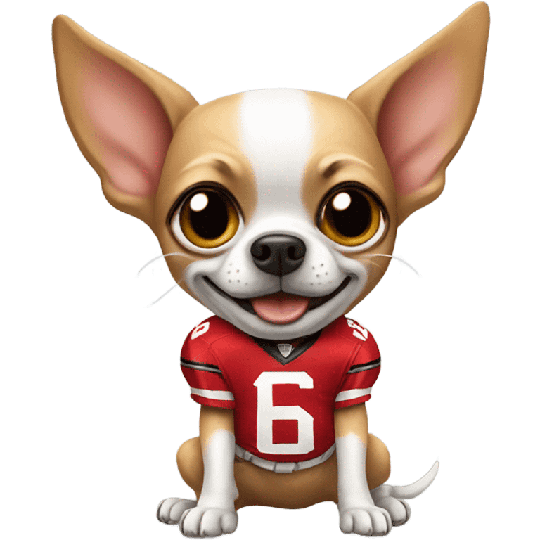 Chihuahua playing football wearing a buccaneers jersey emoji