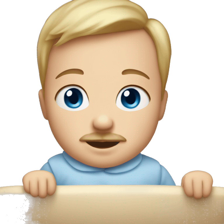 blue-eyed baby in cradle with a small mustache  emoji