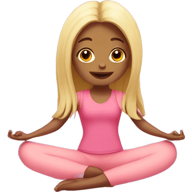 A long-haired girl does yoga in a pink suit emoji