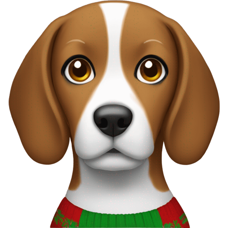 Beagle with Christmas sweater with a brown skinned girl emoji