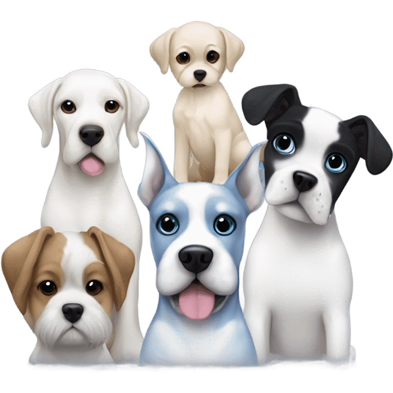 A white Great Dane, a blue Great Dane, a black chihuahua and a white Shih Tzu emoji