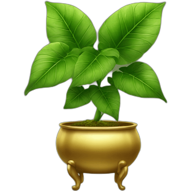 divine plant with big leaves in a golden pot with a stand emoji