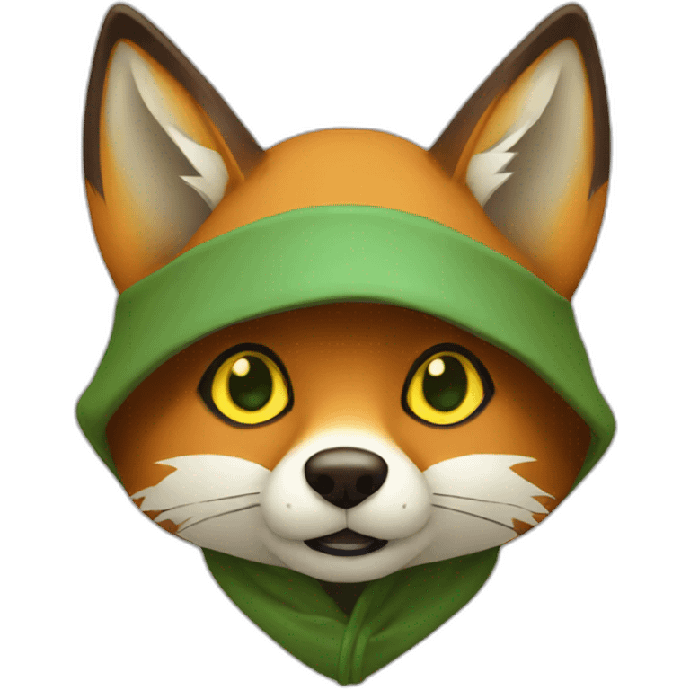 brown fox with yellow eyes and a dark green hood emoji