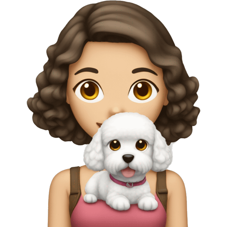 Brunette girl with bichon dog emoji