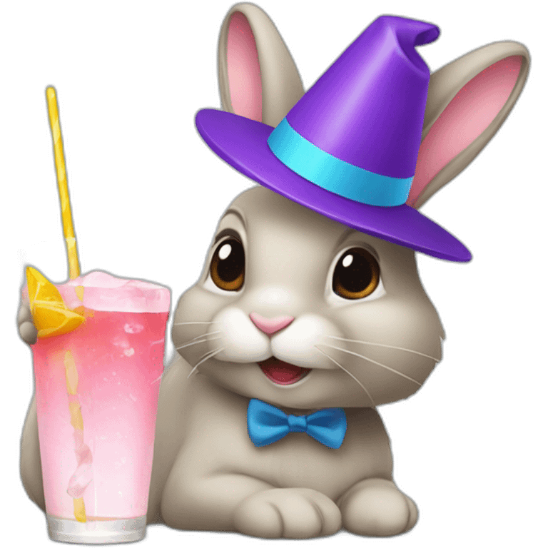 Rabbit with party hat and drink emoji