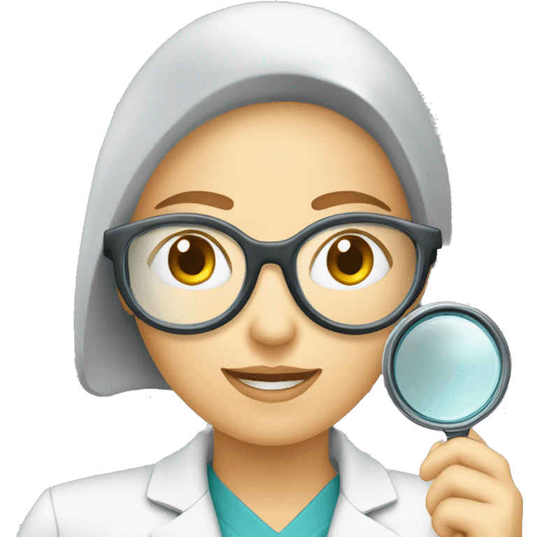 Dessine moi une image d'un docteur femme en train de regarder dans une loupe comme un détective emoji