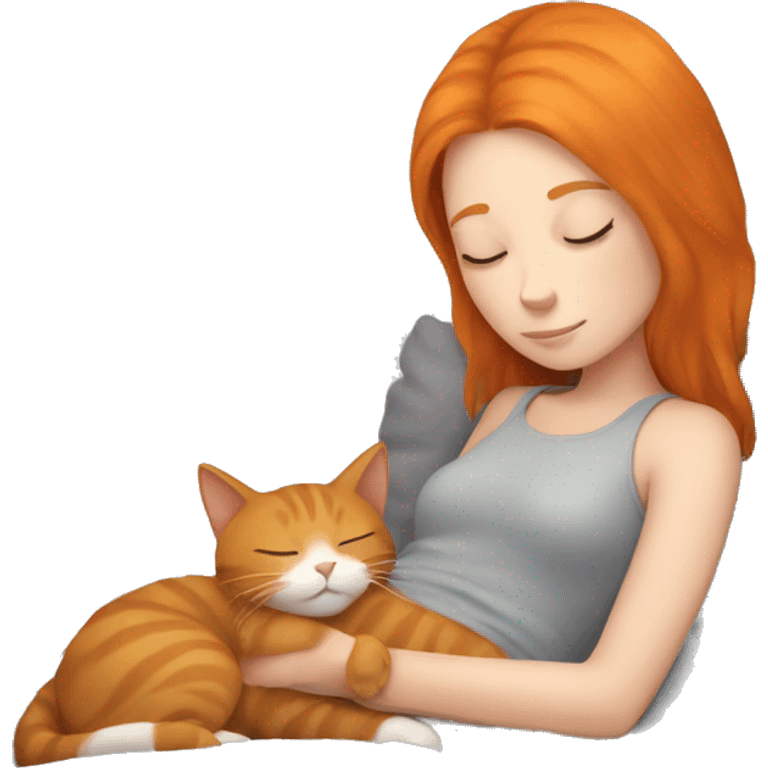 Ginger Girl sleeping with Gray Cat emoji