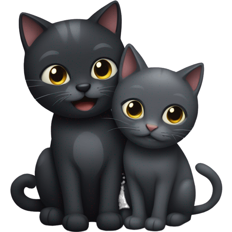 Dark gray and black cat being friends  emoji