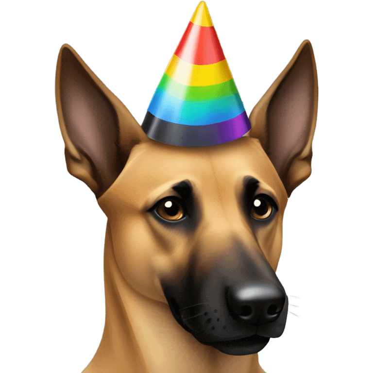 Belgian Malinois with black face wearing a party hat on  emoji