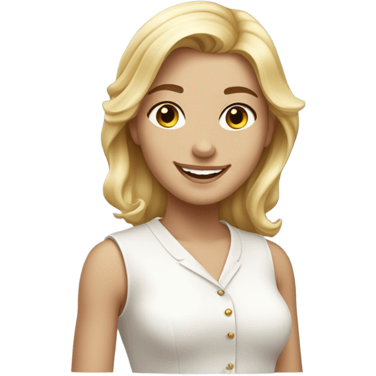 smiling girl with blonde hair classy white outfit freckle face emoji