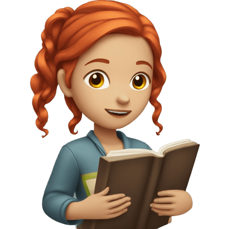 a girl with a book and red hair emoji