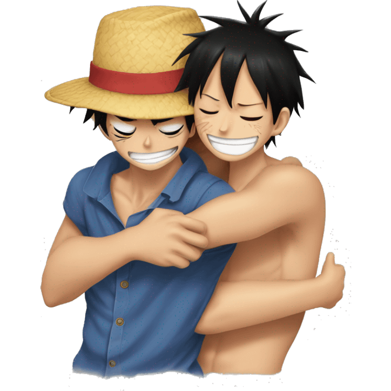 Monkey D. Luffy and his brother ace hugging each other and crying  emoji