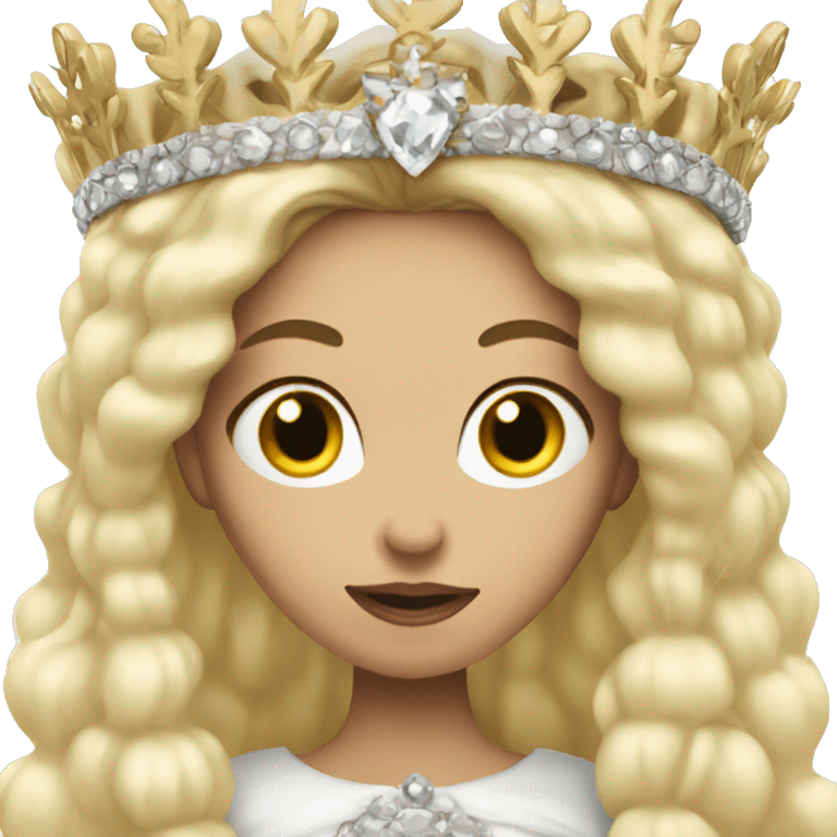 White-skinned woman, long blonde hair, crown on head, cold expression, queen emoji