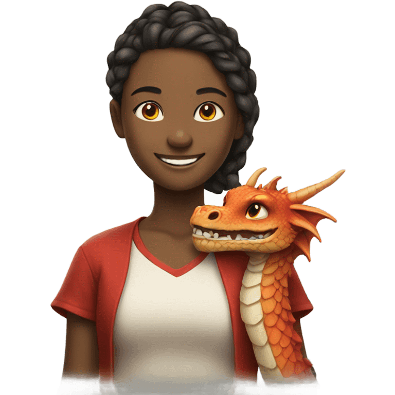 smiling girl with dragon emoji