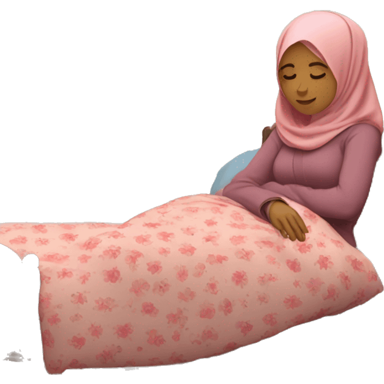 Hijabi-woman-sleeping-inside-bed emoji