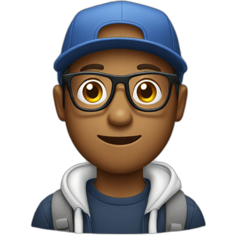 Young man with glasses and cap playing on a cell phone  emoji