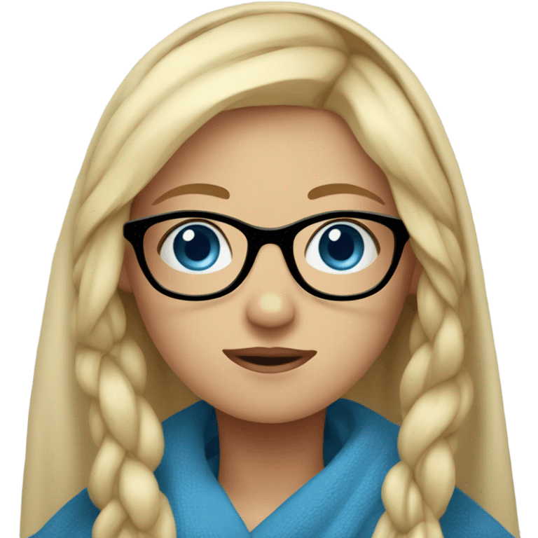 blonde girl with blue eyes in glasses covered with a blanket emoji