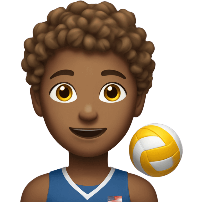 Teenager playing volleyball with tan skin, brown curly hair emoji