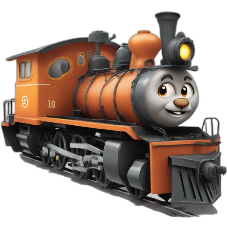 Train engine with squirrel face emoji