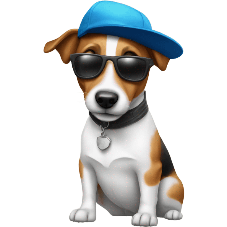 Jack Russel with square sunglasses and a cap emoji