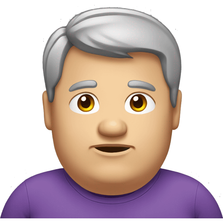 obese man, receding grey hair, purple t shirt emoji