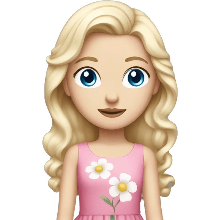 Blonde white girl with blue eyes and pink dress with flower in hair emoji