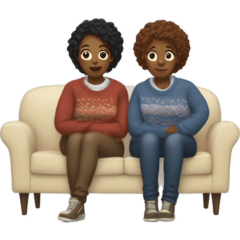 two lesbians in sweaters on a couch emoji