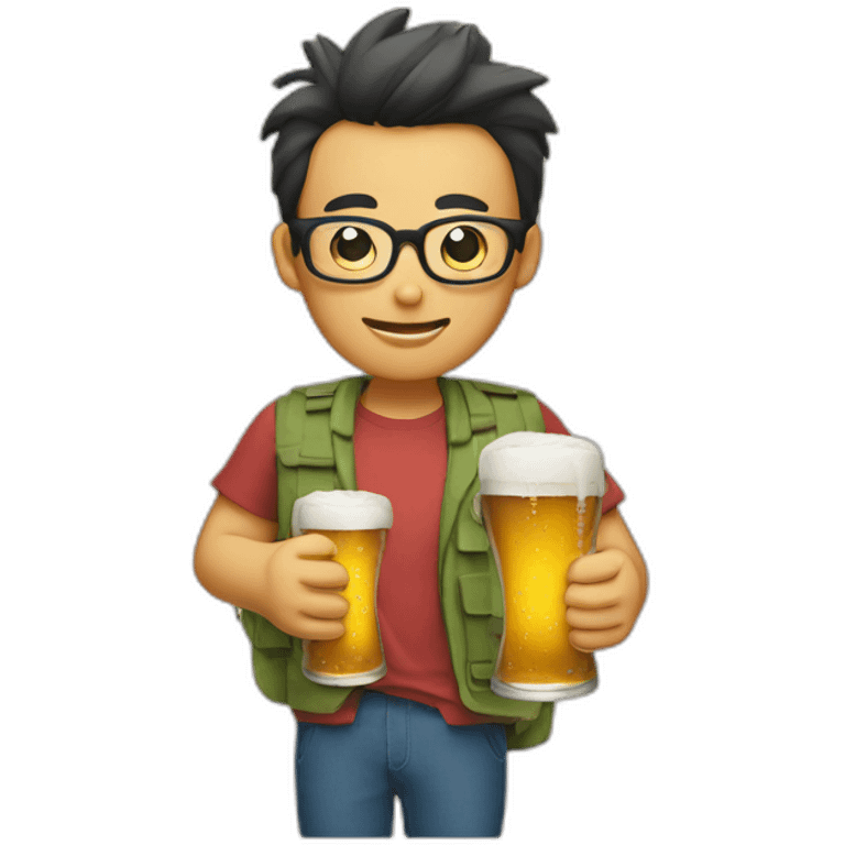 Japanese wearing glasses alohashirt is holding beer emoji