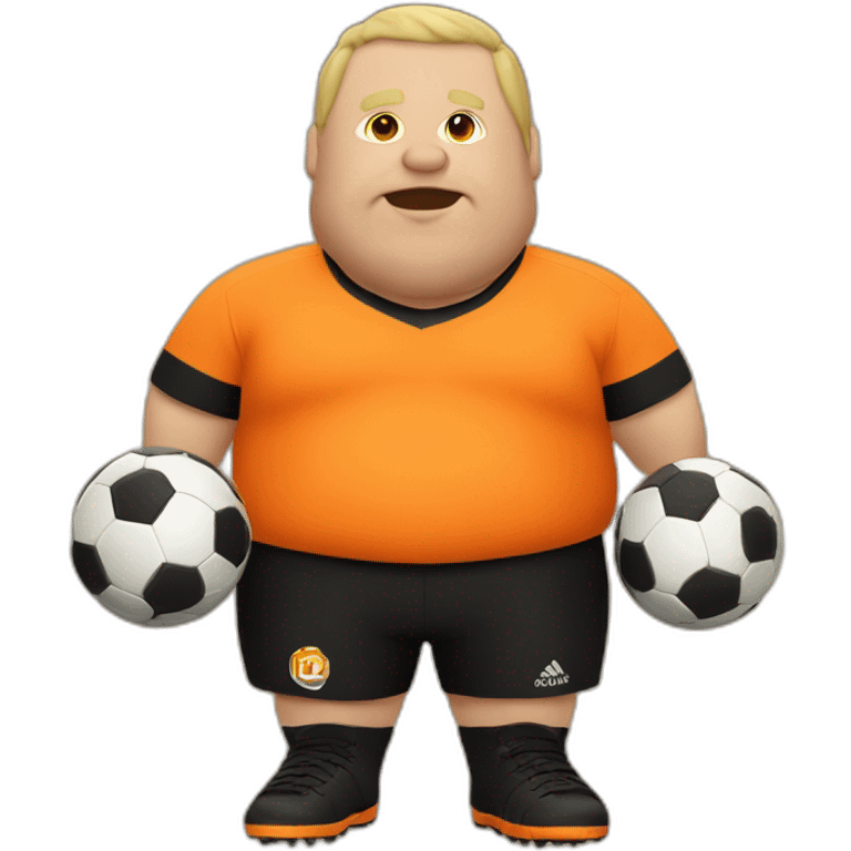 Fat man play soccer orange and black emoji