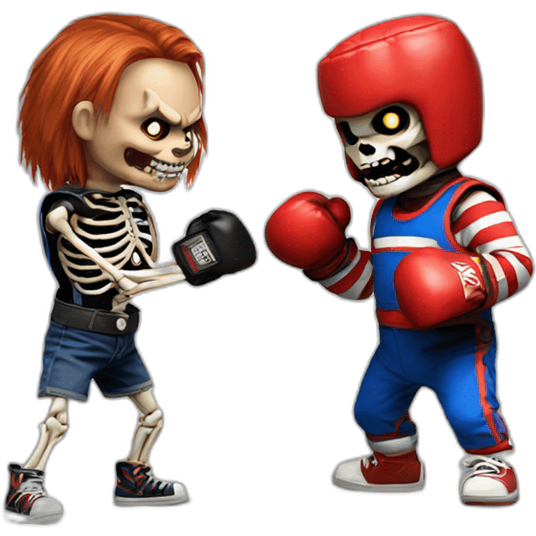 Chucky boxing with a huge skeleton emoji