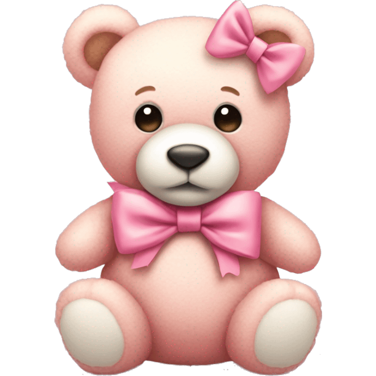 Cute light pink teddy bear with a bow  emoji