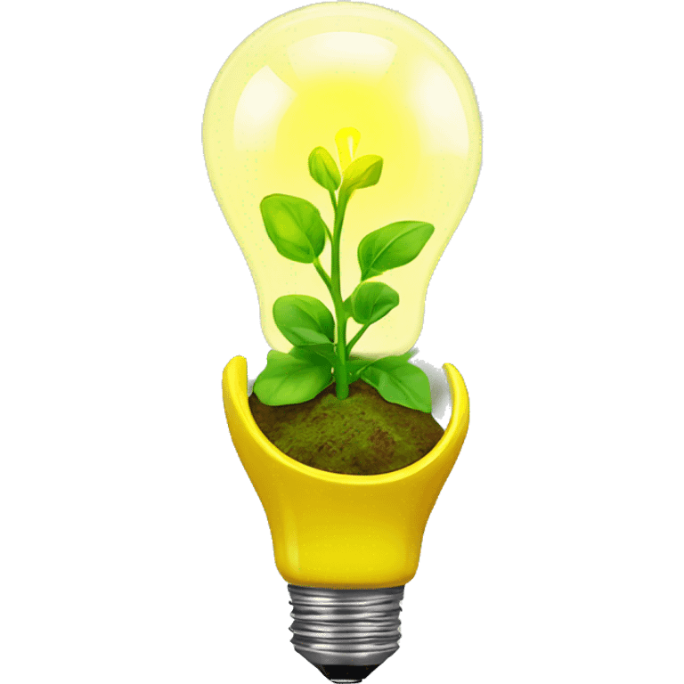 a plant sprout inside a yellow glowing idea lightbulb emoji