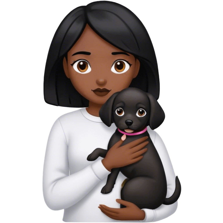 girl with black skin and black hair holds a dog emoji