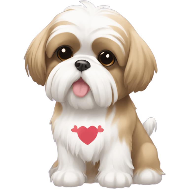 Tan and white Shih Tzu with hearts emoji