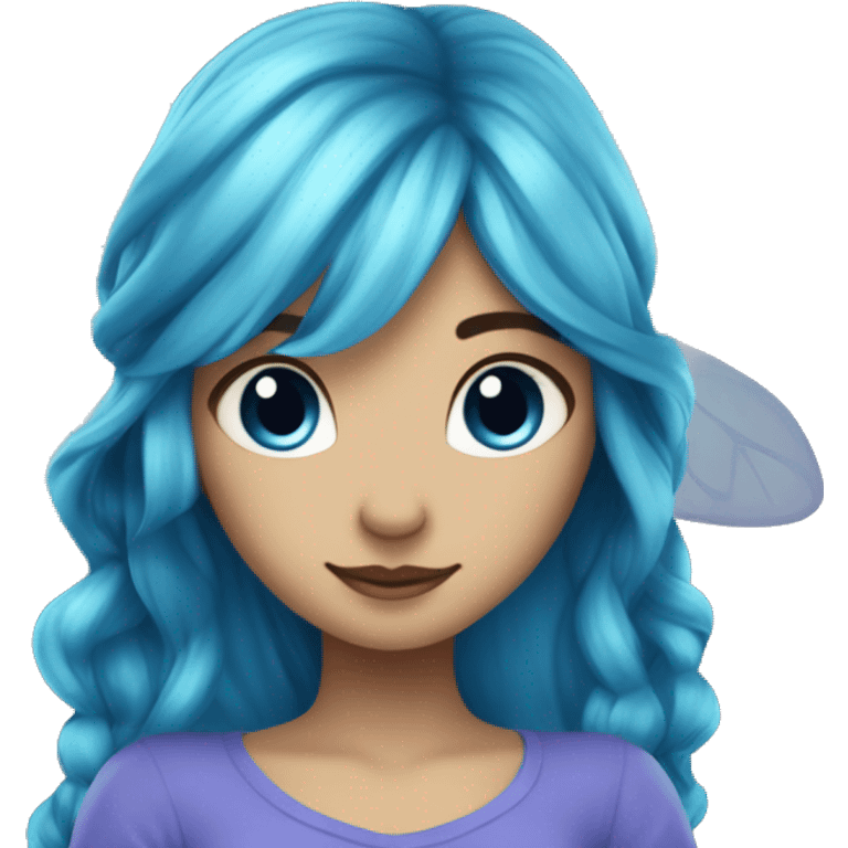 Beautiful,blue flower, fairy, blue, turqoise, silver, purple, long hair, big wings emoji