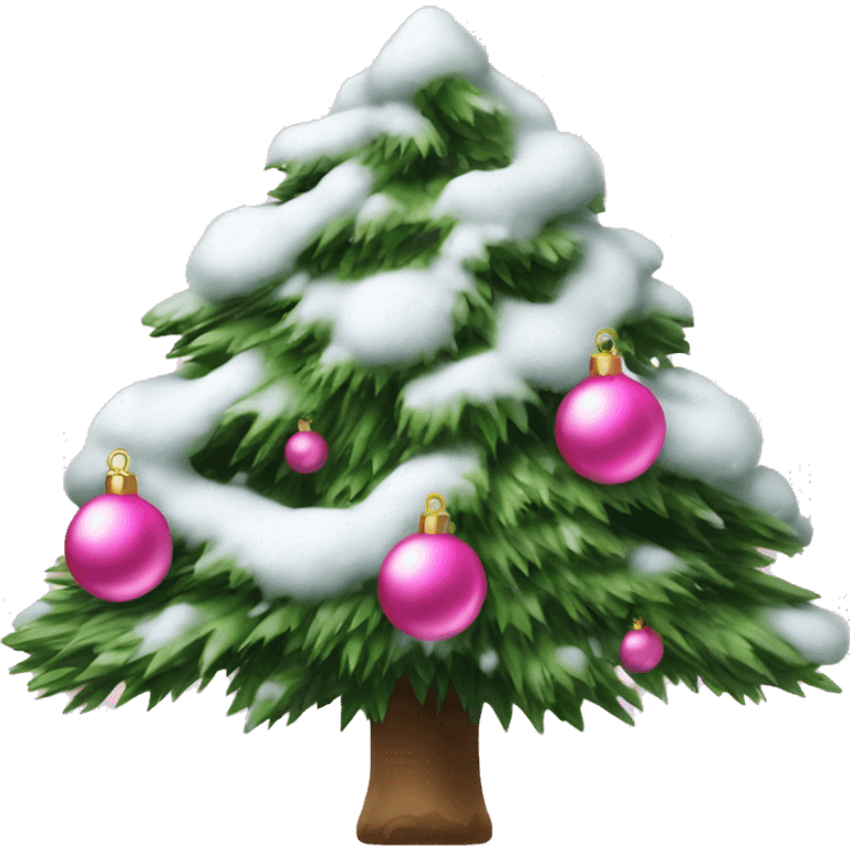 Christmas tree with snow on it and pink ornaments emoji