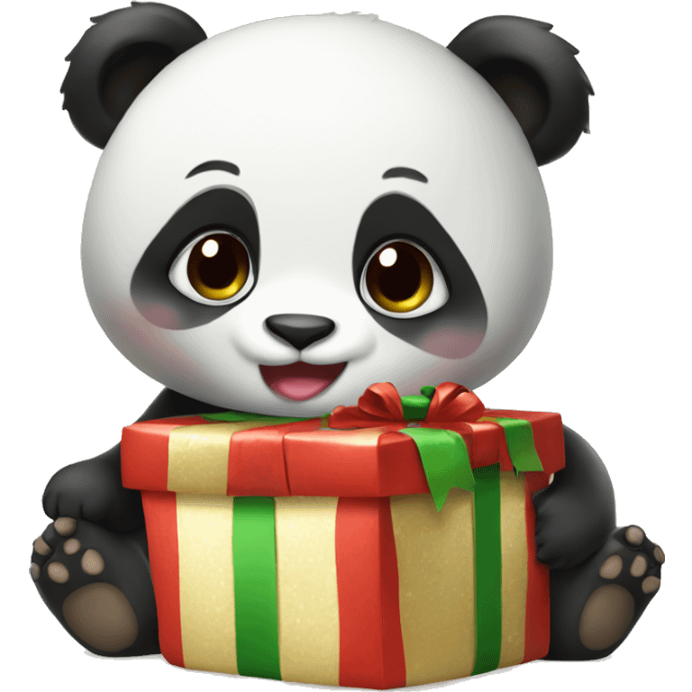 Baby panda opening Christmas present emoji