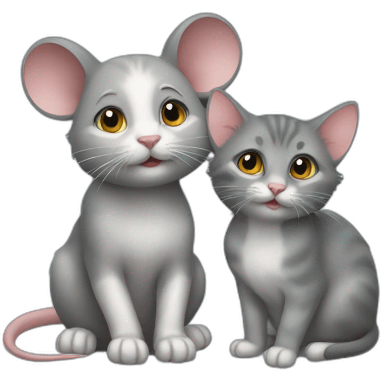 Mouse and gray kitten emoji