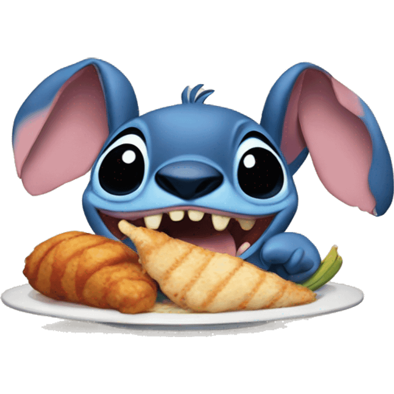 Stitch from lilo and stitch eating chicken emoji