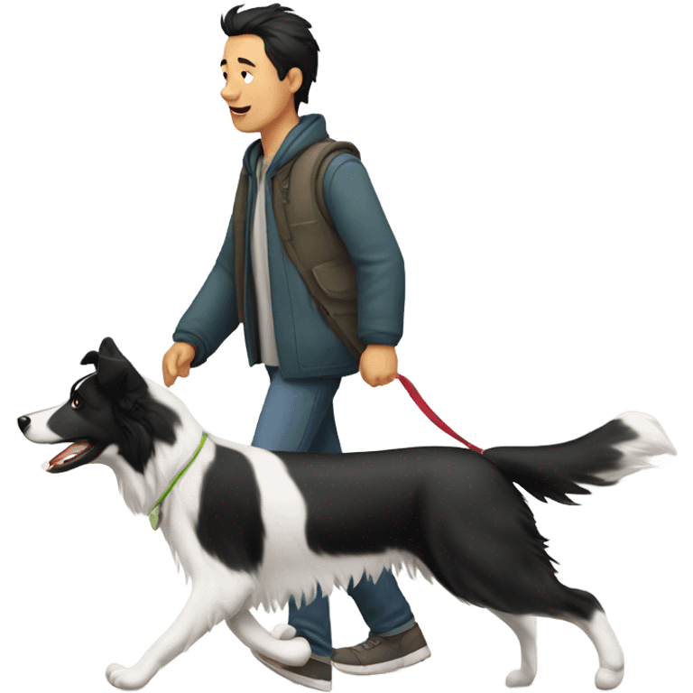 A Chinese man walking border collie emoji