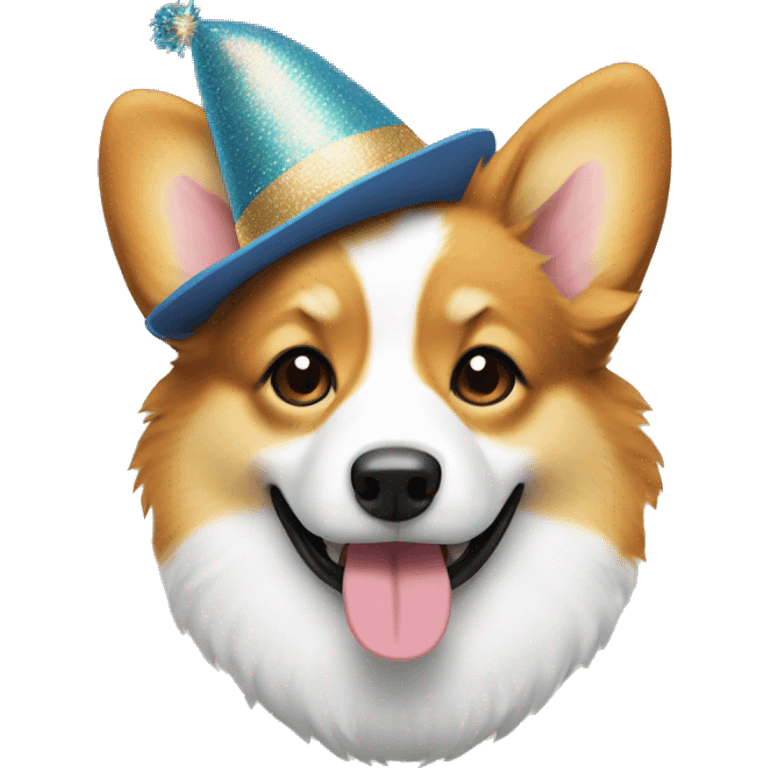 Fluffy corgi in new year hat emoji