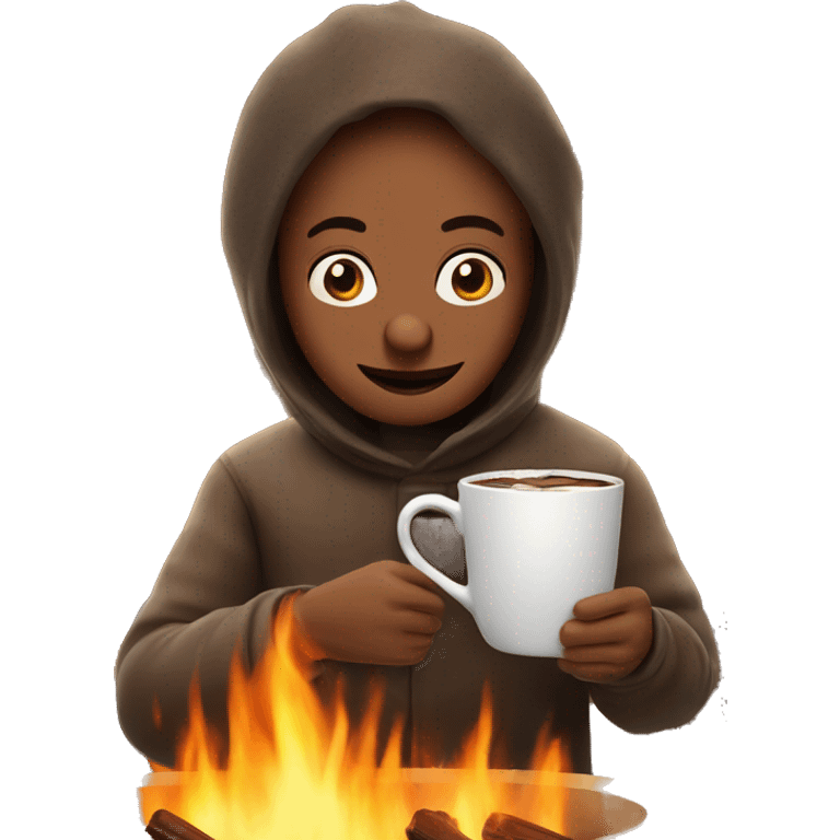 Holding hot chocolate in front of the fire  emoji