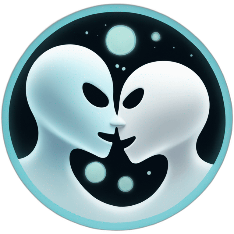 a female ghost and a male ghost kissing in a Ying and yang emoji